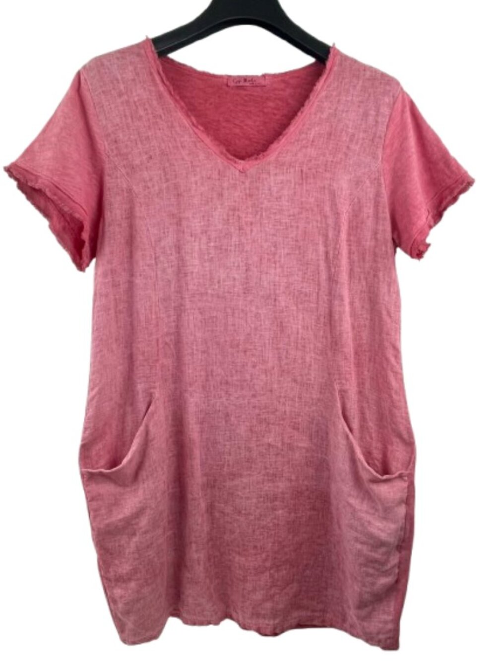 Gigi Moda Italy Lagenlook Tunic Dress One Size M/L V-Neck Mini Dress Pink